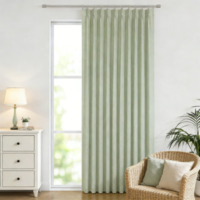 Soft Green Pinch Pleat Hooks Thermal Blackout Curtains Linen 60"Wx108"L 1 Panel
