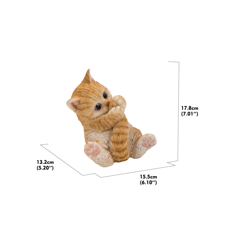 Adorable Orange Tabby Kitten Playing with Tail Garden Statue