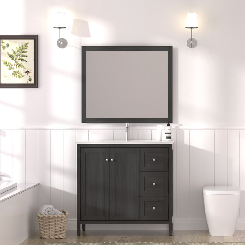 Meuble-lavabo moderne avec lavabo 35,5 po, armoire de rangement moderne avec portes à fermeture douce et 3 tiroirs, noir Munich
