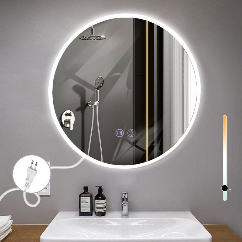 Bathroom mirror round touch with lighting dimmable 3000K-6500K wall mirror, 50 cm H x 50 cm W