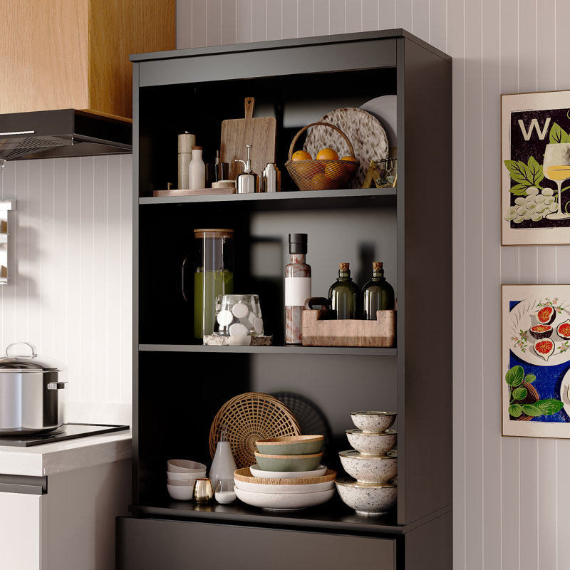 Bibliothèque standard de 69 po de hauteur avec 3 tiroirs et 3 tablettes ouvertes, armoire de rangement pour bureau personnel