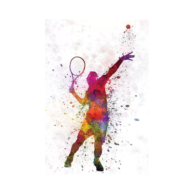 «Tennis Player at Service Serving Silhouette I» par Paul Rommer - impression d'art graphique, Toile tendue