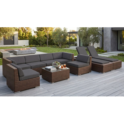 Barna 9 Piece Rattan Sectional Seating Group with Cushions - No Assembly