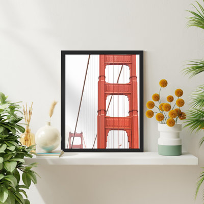 " Architectural Detail Of Red Suspension Bridge "