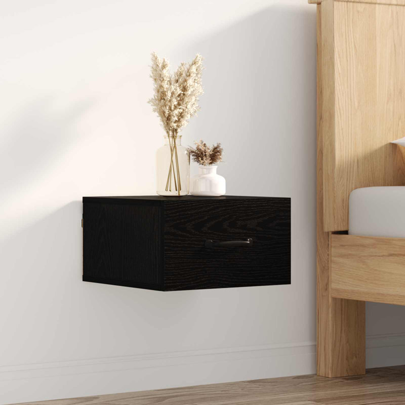 35cm W Manufactured Wood Bedside Table, Black Oak