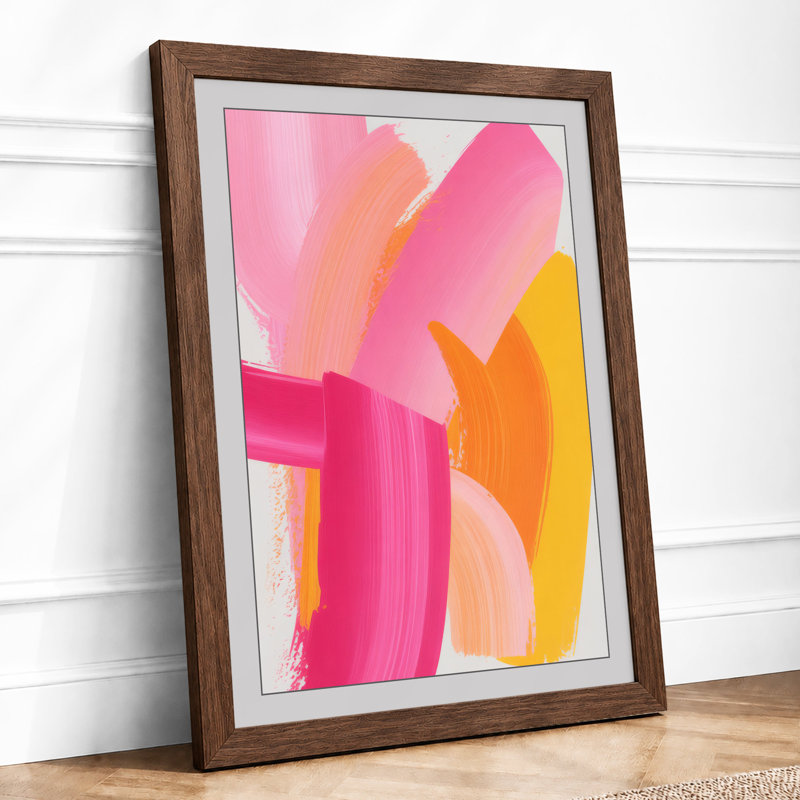 Brushstrokes in Pink Abstract - Framed Print, A3 - 42.0 x 29.7 cm, Walnut