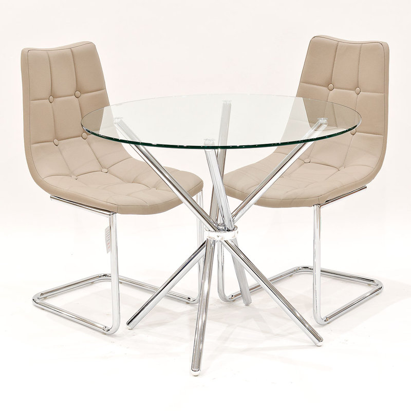 Derby 2 - Person Dining Set, Taupe, Chrome