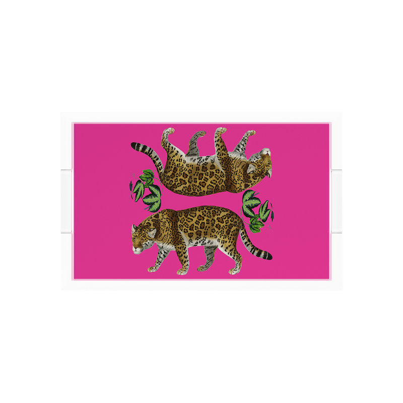 Leopard Seeing Double Acrylic Rectangle Decorative Tray , 12.5"W x 7.75"D x 2"H, Hot Pink