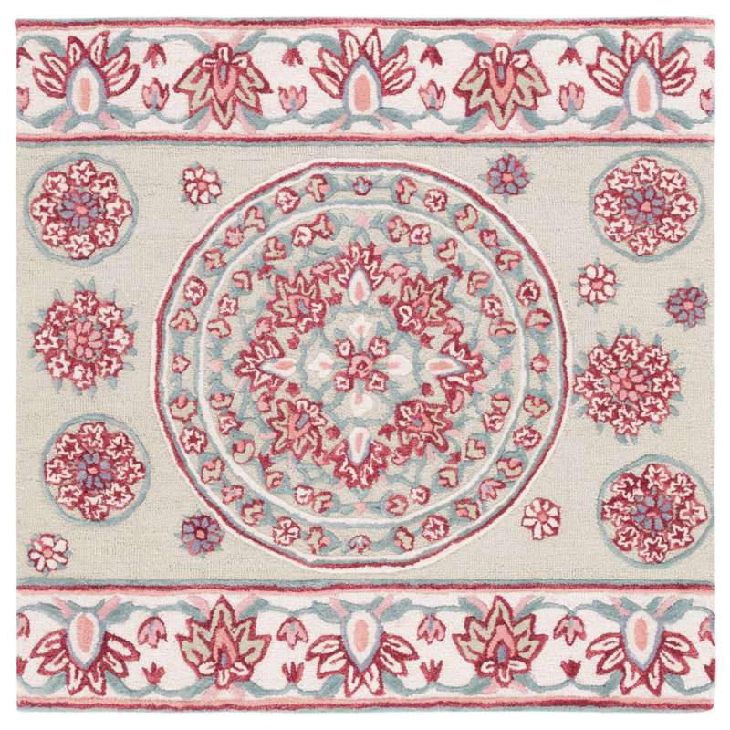 Bellagio Hand Tufted Wool Floral Rug, Square 5'