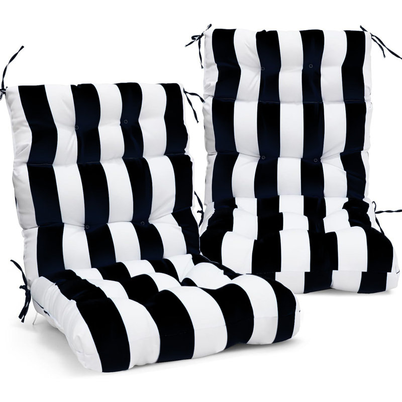 Set Of 2 Outdoor Tufted Rocking Chair Cushions, Non-slip Back, High/low Back Patio Cushions, 45"x22"x4", Seasonal Replacement For Sun Loungers And Chairs