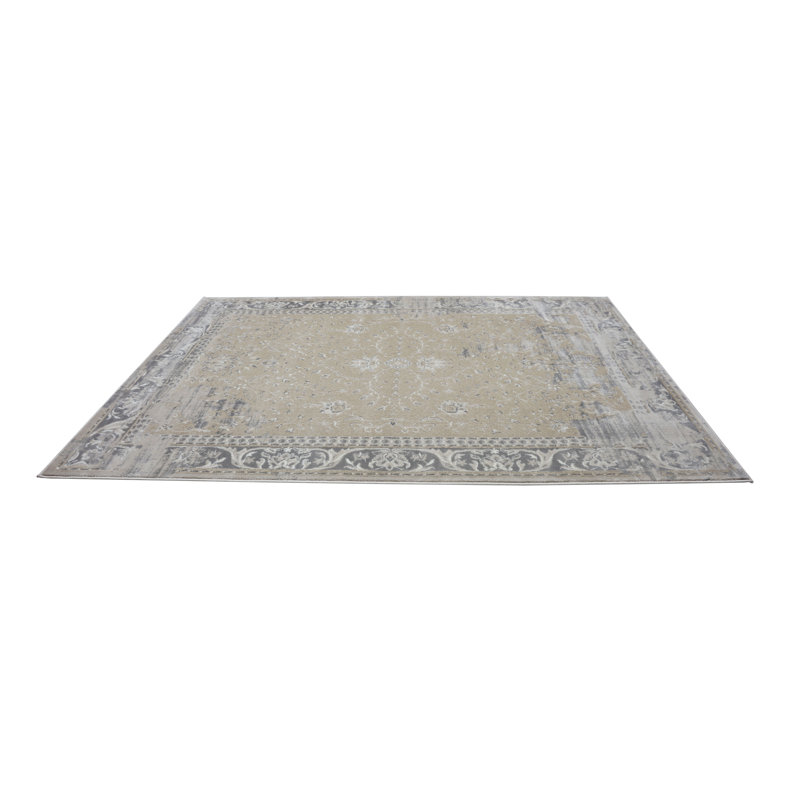Tapis oriental gris clair / champagne Fitz, Rectangle 5 pi 3 po x 7 pi 7 po