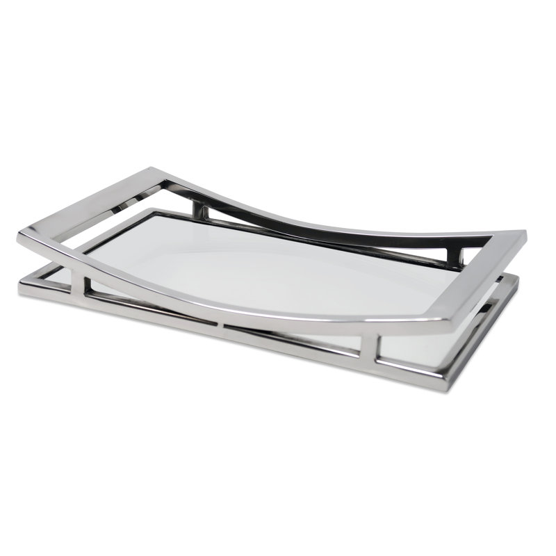 Plateau miroir rectangulaire, H 1,75 po x l 12 po x P 6,75 po, Argent argent