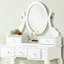 Table de coiffeuse en bois et chaise de maquillage, blanc - 5 tiroirs et miroir ovale réglable pour les articles cosmétiques