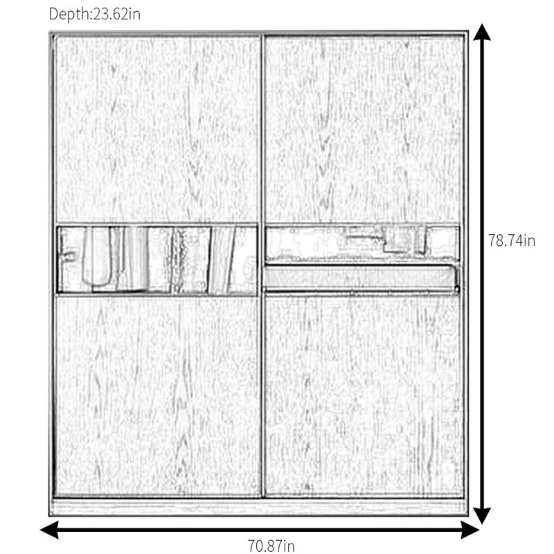 Garde-robe noire minimaliste, H 79 po x l 71 po x P 24 po