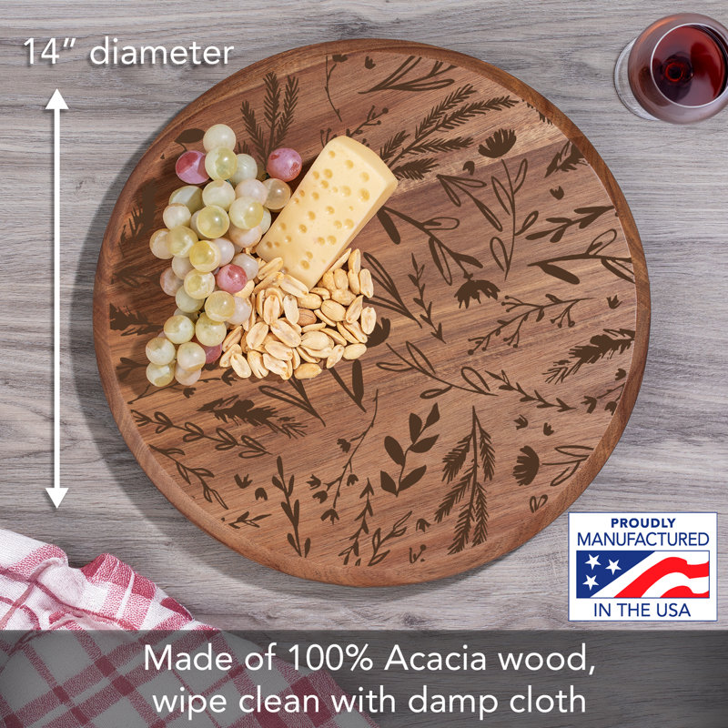 Round Acacia Wood Lazy Susan Turntable 14" Diameter