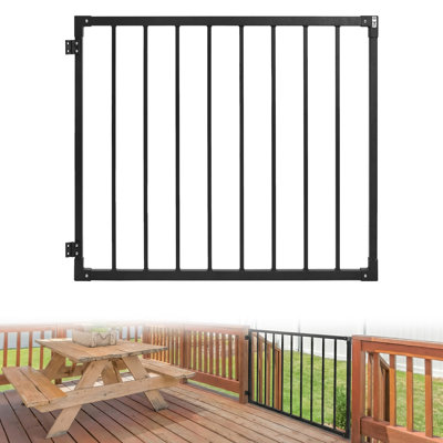Barrière de terrasse réglable en acier robuste - Barrière de sécurité extérieure avec charnières à fermeture automatique et fixation - Résistant aux intempéries, à l'épreuve des enfants et des animaux de compagnie - Pour porche, patio, cour, e