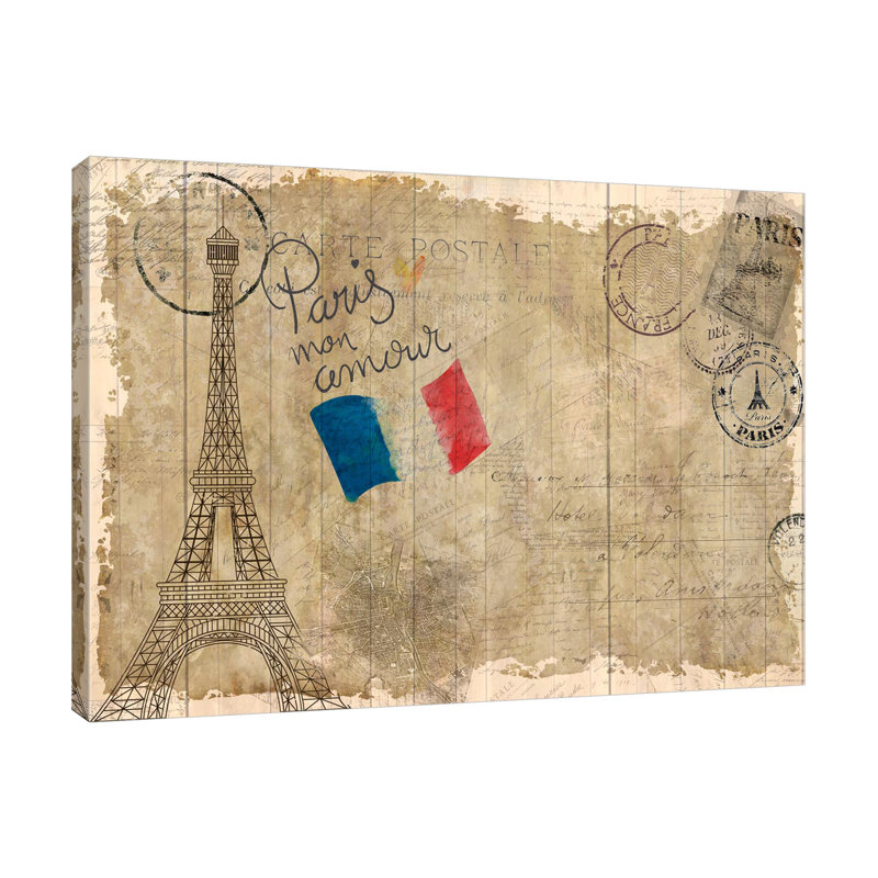 Postcard Paris by Kimberly Allen - Wrapped Canvas Print, 30cm H x 41cm W x 4cm D
