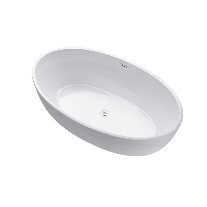 Vanity Art 59" X 32" White Acrylic Freestanding Bathtub, White/Classic Chrome