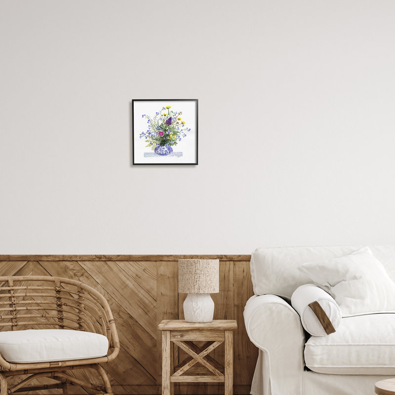 «Mixed Delicate Flowers Arrangement Cursive Words», peinture sur toile à cadre flottant, H 12 po x l 12 po x P 1,5 po