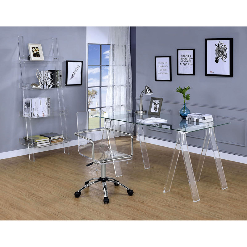 Bibliothèque contemporaine de bureau en acrylique transparent - 4 tablettes pour tablettes, design moderne