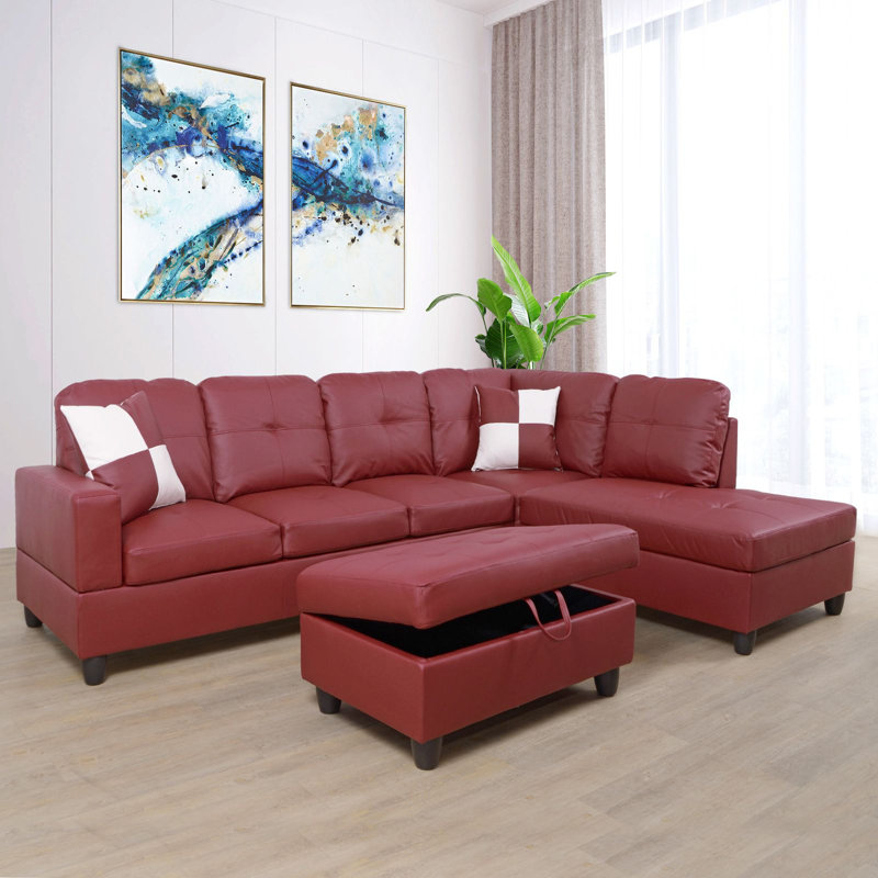 Upholstered Sectional, Right Hand Facing, Ginger Faux Leather