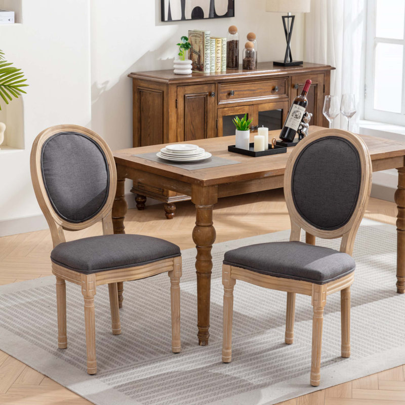 Ensemble de 2 chaises de salle à manger avec dossier rond French Country, Lin gris foncé