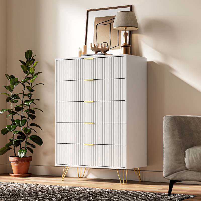Commode à 5 tiroirs, H 47,2 po, Blanc