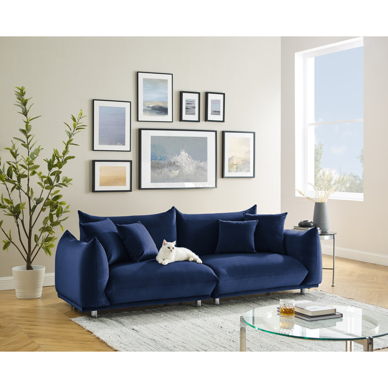 Arnya 225.8Cm Round Arms Sofa, Dark Blue Velvet