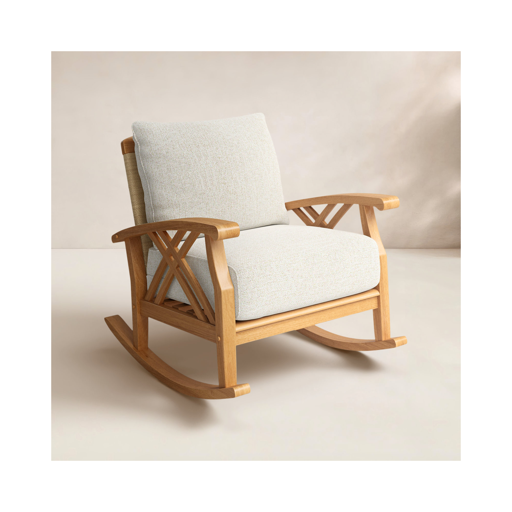 Cotesfield Outdoor Teak Rocking Chair, Tan Performance Basketweave