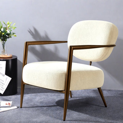 Comfort Accent Chairs, White Fabric Metal Frame, Modern Lounge for Home