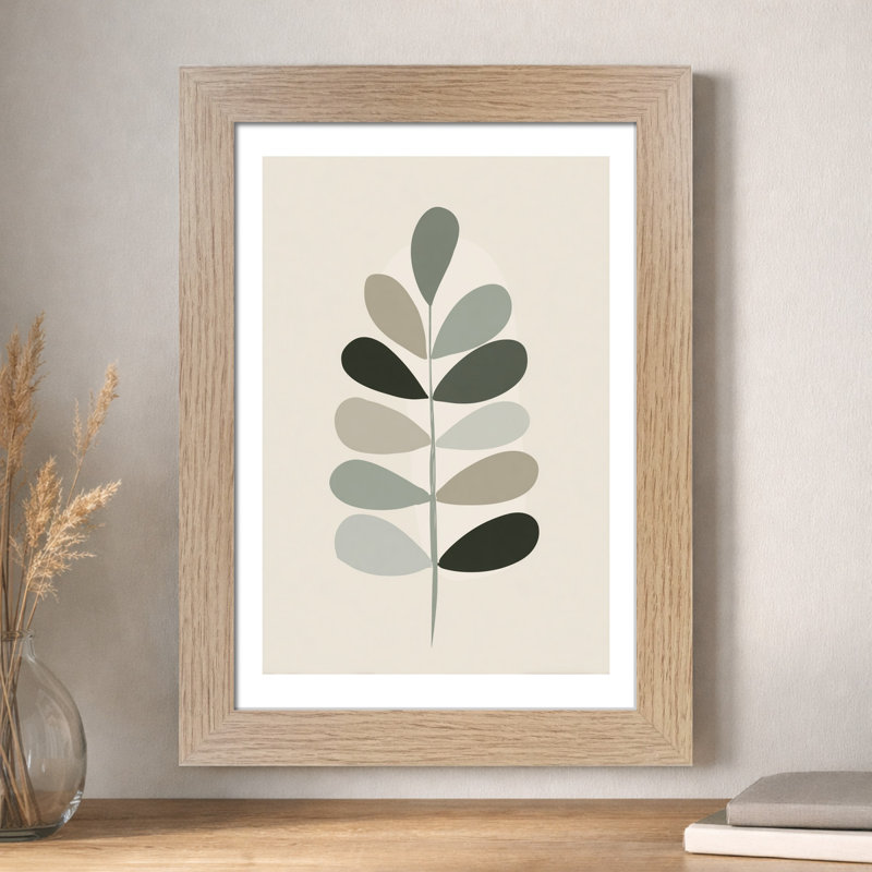 Nordic Fern Wall Art - Minimal Scandinavian Botanical Home Decor, Abstract Sage & Beige Composition, Giclee Art Print 1 Piece Wall Art