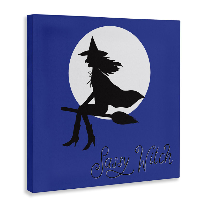 Toile Sassy Witch & Full Moon, design par Sazerelli Designs, H 17 po x l 17 po