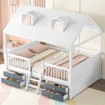 Structure de lit double en bois pleine grandeur, blanc