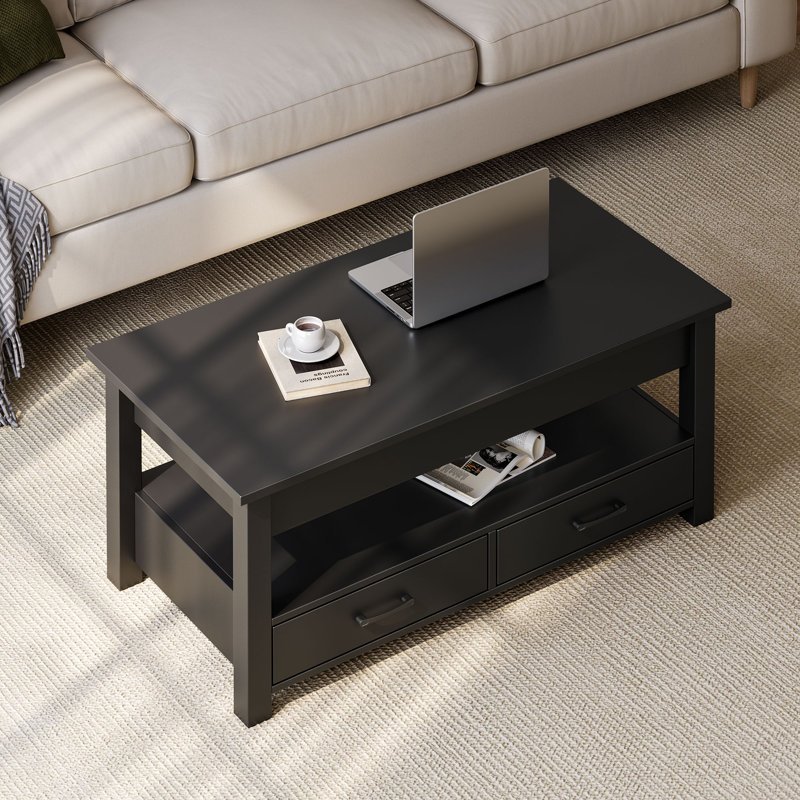 Table basse avec rangement, table basse à plateau relevable pour le salon, Noir, H 18,2 po x l 39,4 po x P 19,7 po