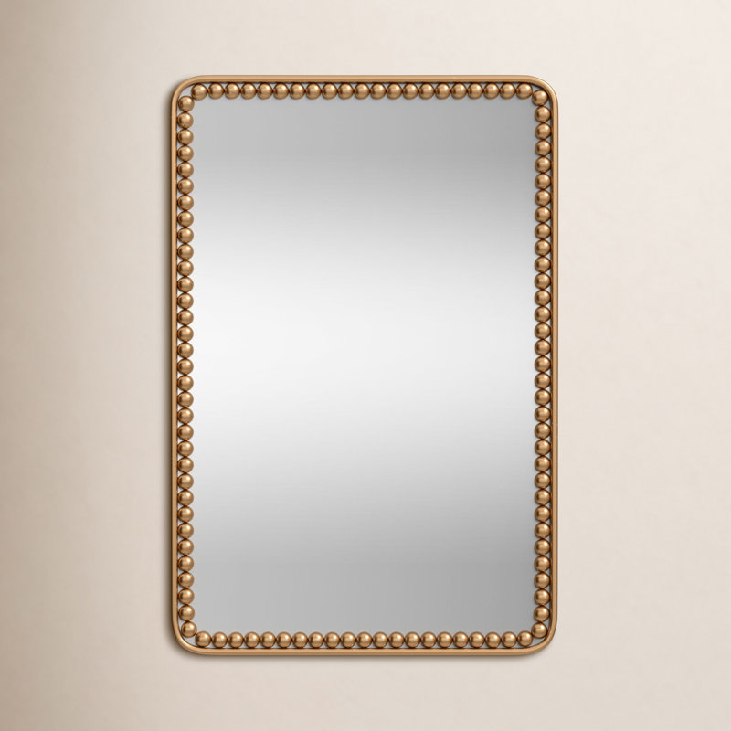 Gold Metal Rectangular Beaded Room Wall Mirror, 24" x 2" x 36"