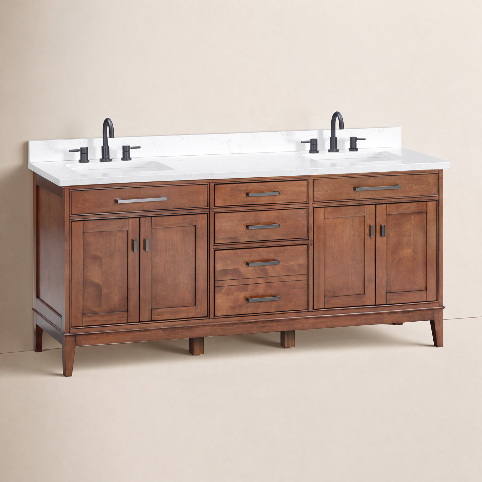 72" Carrara Marble Double Bathroom Vanity, Tobacco, Cala White