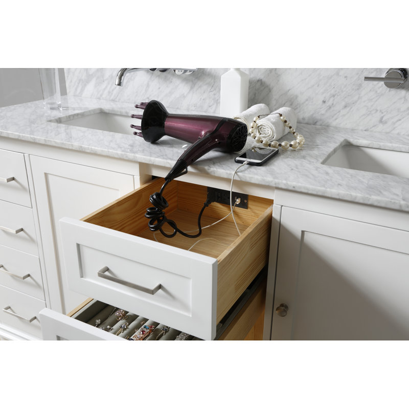 Ensemble de meuble-lavabo double 72 po Vazken Ultimate Classic, Configuration du tiroir central - quatre tiroirs