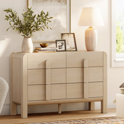 Adora 47.2" Wood Accent Cabinet With Drawers, Modern Credenza Storage Cabinet With Curved Profile Design For Living Room, Kitchen, Dining Room, Hallway