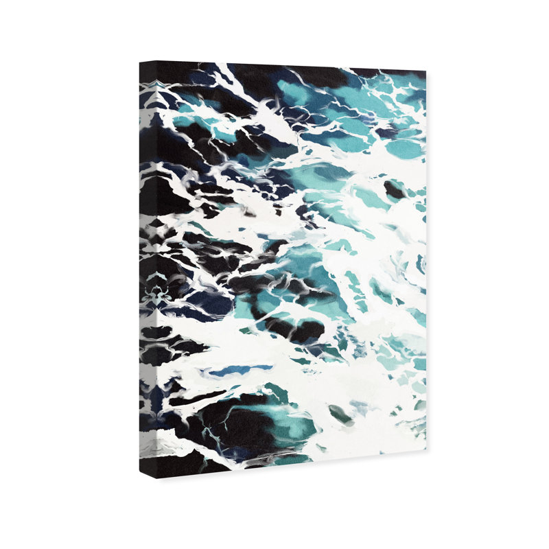 Marée, vagues de l'océan bleu côtier - Peinture, H 36 po x l 24 po x P 1,5 po, Toile tendue