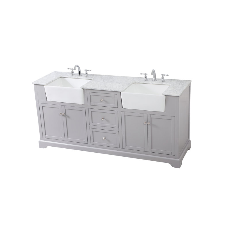Pardue 72'' Double Bathroom Vanity with Marble Top, Gray