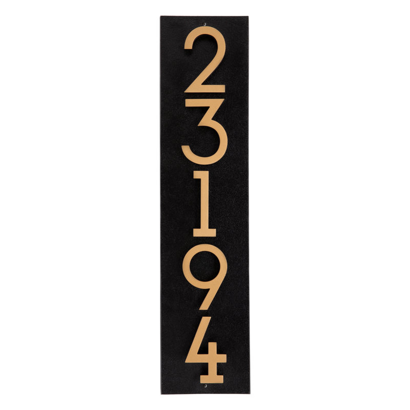 Floating 5-Number Vertical Sign, Black /w/ Black / Gold Modern Font Numbers, Yes