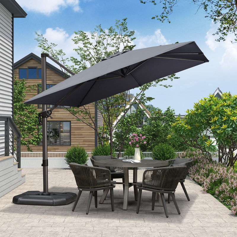 9' Square Medium Cantilever Umbrella with Base and 360-degree Rotation, Grey