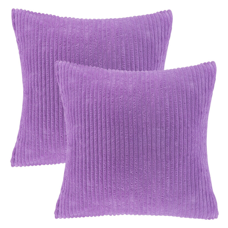 Striped Corduroy Throw Pillow, Solid Color Textured Decorative Pillow, Polyester, Beige, Square 22"