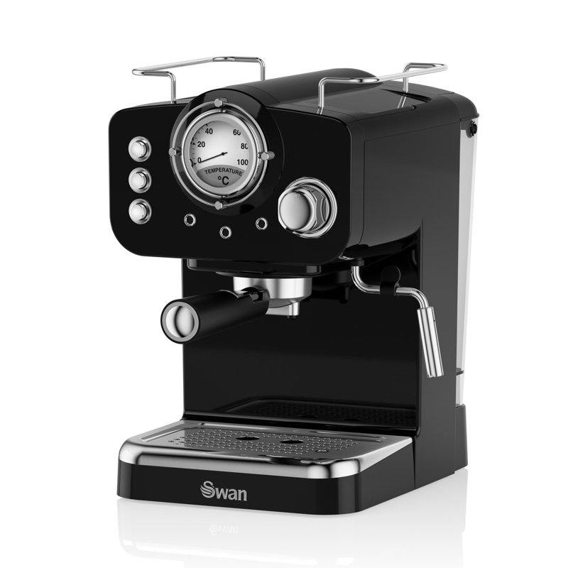 Swan Retro Espresso Coffee Machine with Milk Frother, Steam Pressure Control,Detachable Water Tank, Black