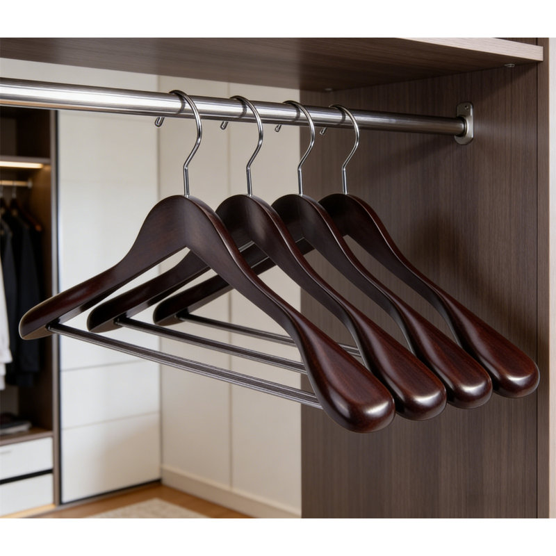 Ensemble de 12 cintres en bois pour femmes avec tringle antidérapante, 12