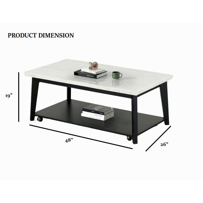 Table basse rectangulaire de style contemporain avec tablette de rangement inférieure