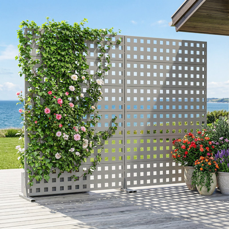 72x47x16 Inch Privacy Screens Rectangular Interlocking Grid Pattern Set of 2, Gray