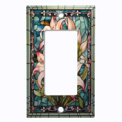 Couvercle de plaque d'interrupteur en métal; Fauteuil à bascule GFI de taille 1 US - image imprimée de fleurs en verre coloré