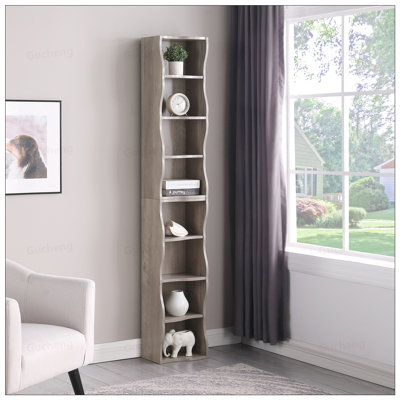 8-Layer Adjustable Shelf Ultra-Thin Bookshelf With Wavy Border Design, Ideal For High And Narrow Spaces In Home Offices