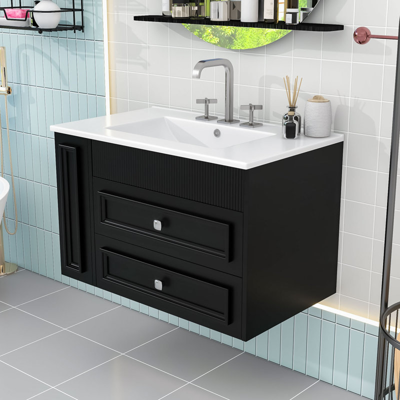 Meuble-lavabo flottant avec rangement spacieux, Noir
